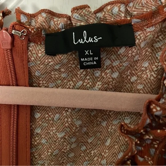 Lulu’s Rust/Orange Ruffle Dress Size XL - Picture 7 of 7